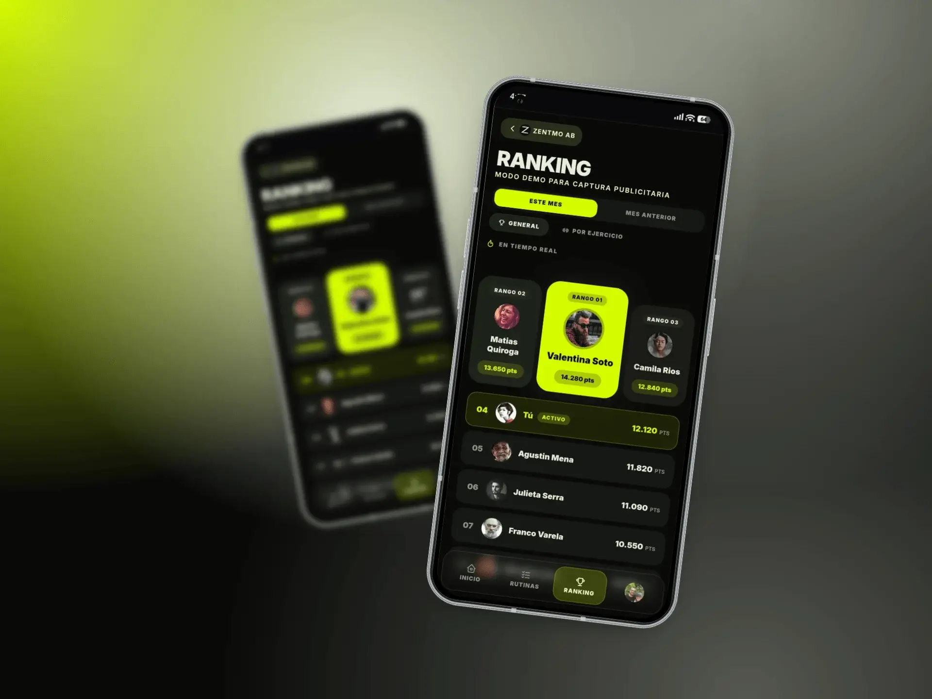 App móvil mostrando el ranking